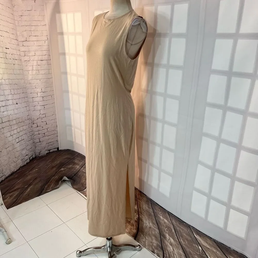 Reformation Nila tan knit side slit maxi dress size large - Picture 5 of 12